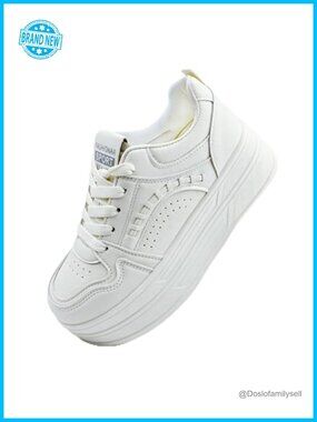 PU Leather Chunky Sneakers Height Incre Platform Walking Shoes